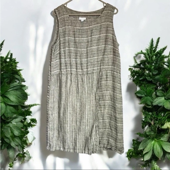 Pure Jill Linen Dress Sz L Faux Wrap Gray Black Tweed Look Pullover Tank Shift - Picture 1 of 13